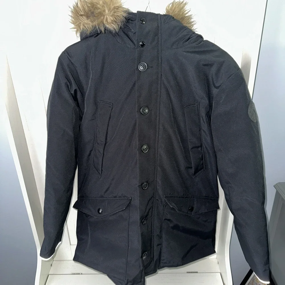 Gap Kids Warmest Down Parka Jacket Boys Girls XXL Black Faux Fur Hood